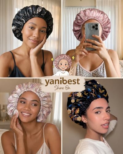 YANIBEST Satin Hair Bonnet & Hair Scrunchie - Adjustable Sleep Cap