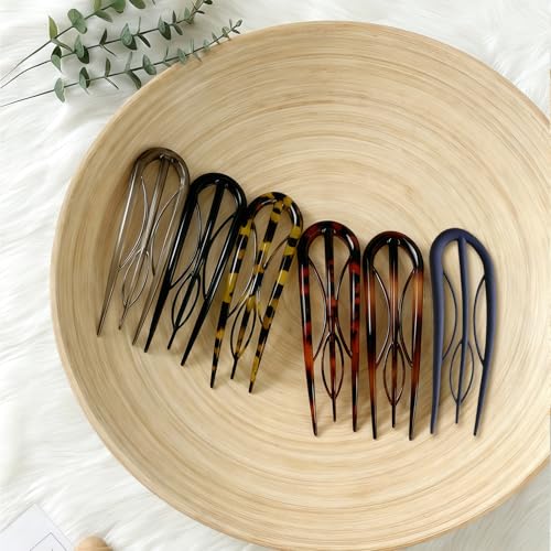 6PCS Tortoiseshell U-Shaped French Hair Pins for Elegant Styles