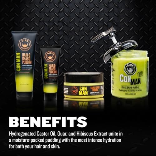 GIBS Con Man Hair & Beard Pudding - Leave-In Conditioner, Curl Definer,Green 7.5 Fl oz
