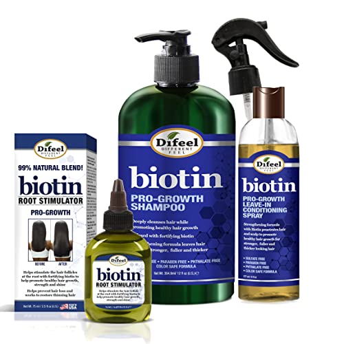 Difeel Biotin Hair Growth 3-PC Set with Shampoo, Leave-in Conditioner & Root Stimulator