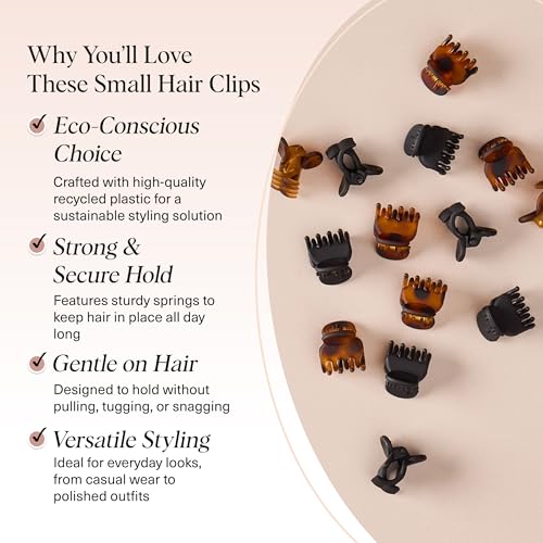 Kitsch Mini Claw Clips for Women - 16 Pack Tortoise & Black Hair Clips