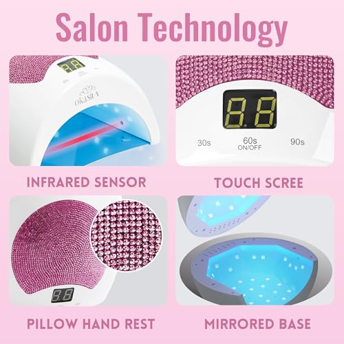 Rechargeable UV LED Nail Lamp with Diamond Design & Touch Control - 3 Timer Settings, Fast Curing for All Gel Polishes, Portable UV Nail Dryer for Professional Salon & Home