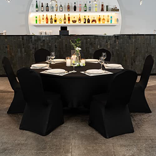 Restaurantware Table Tek 72 x 30 Inch Round Table Covers 1 Washable Spandex Tablecloths - Wrinkle-Free Durable Black Polyester Fitted Tablecloths for Parties Banquets or Weddings