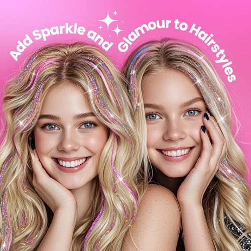 Glitter Hair Tinsel Extensions Kit 18 Colors with Tools