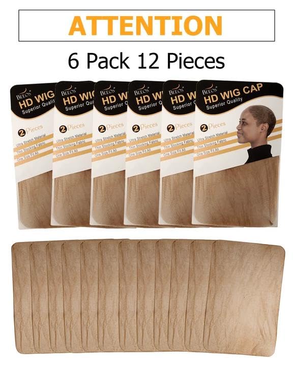 BEEOS Brown HD Wig Cap, 12-Pack Ultra-Thin Invisible Stocking Caps