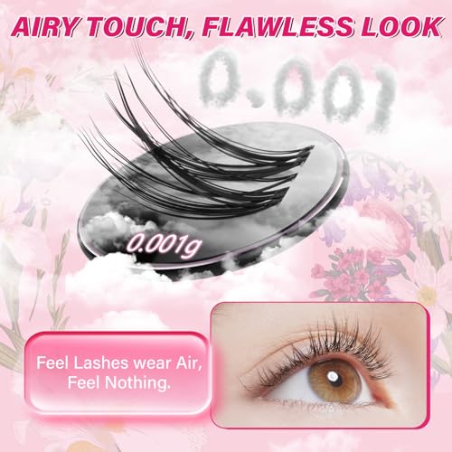 PROLASHBEAUTY Natural Lash Clusters Kit Wispy Lash Clusters Invisible Band with Clear Lash Bond and Seal Lash Tweezer Lash Remover Eyelash Clusters Kit Waterproof Easy to Apply (Solia,8-16mix)