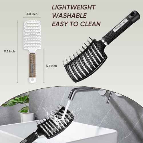 2 Pack Curved Vented Detangling Brush for Wet and Dry Hair, Paddle Styling Hair Brush for Faster Blow Drying, Detangler Brush for Women Men Curly Thick Hair