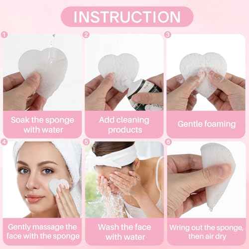 50-Count Heart Shape Compressed Facial Sponges,100% Natural Cellulose Face Sponge Spa Sponges for Removing Dead Skin, Dirt and Makeup(White)