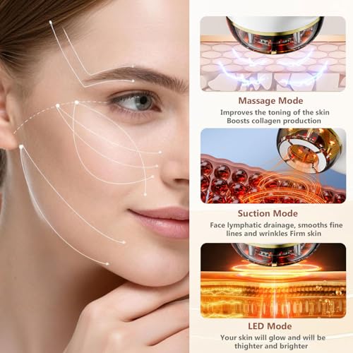 Electric Facial Cupping Therapy Sets, 3 in 1 Gua Sha Face Cupping Massage, Lymphatic Drainage Massager for Face, 7 Color Firming, Smoothing Facial Tools (White)