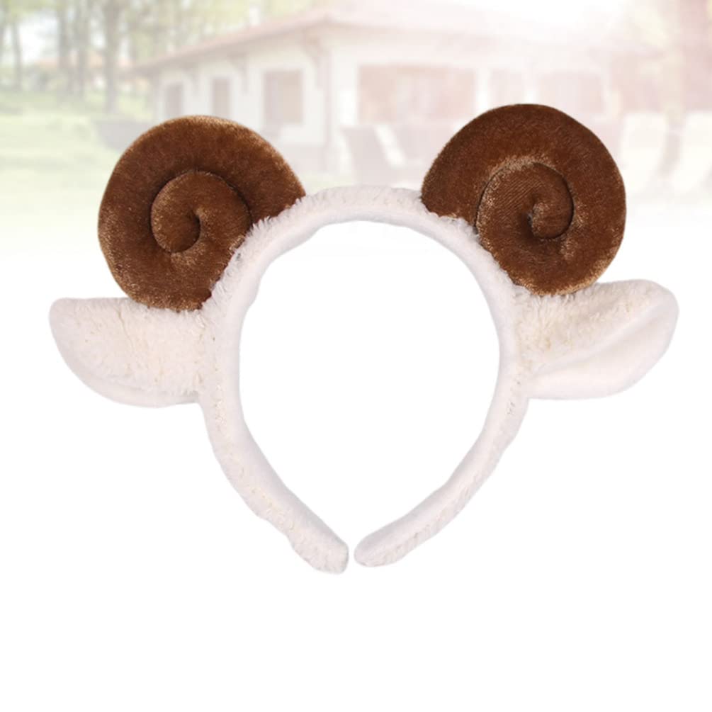 PRETYZOOM Spiral Hair Ties and Plush Animal Headbands for Women - Sheep Horn Ear Headbands, Cartoon Party Favors (Coffee)