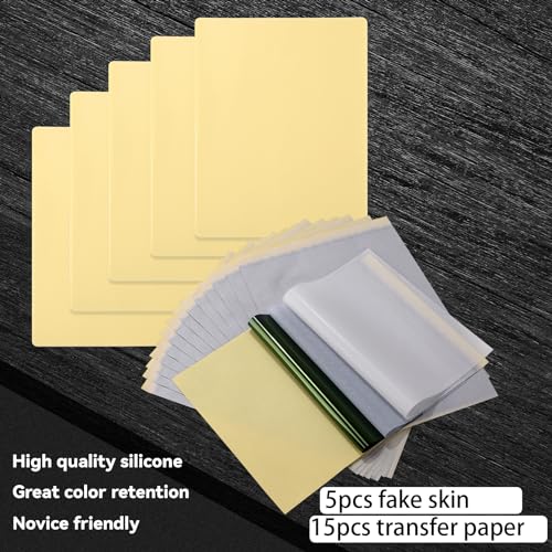 Tattoo Practice Skin Kit - 5pc Silicone Pads with Transfer Paper
