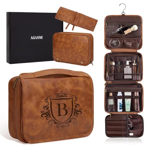 Personalized 3-in-1 Mens Toiletry Bag Groomsmen Gifts Best Man Proposal Gifts Bachelor Party Favor, PU Leather Waterproof Shaving Bag for Toiletries Travel Essential Accessories Light Brown B