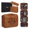 Personalized 3-in-1 Mens Toiletry Bag Groomsmen Gifts Best Man Proposal Gifts Bachelor Party Favor, PU Leather Waterproof Shaving Bag for Toiletries Travel Essential Accessories Light Brown B