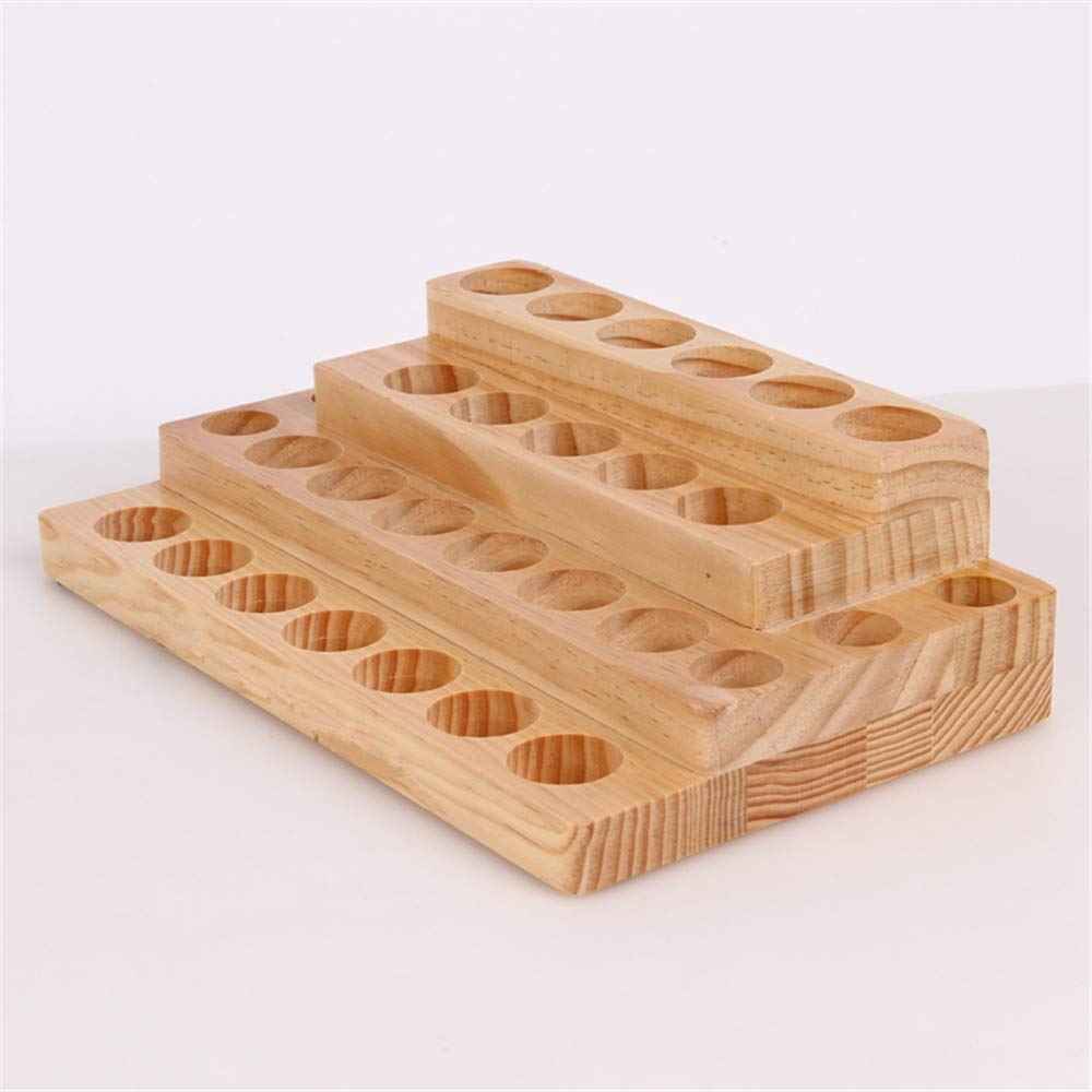 Pure Vie 4 Tier Essential Oil Bottles Wooden Storage Display Stand Travel Display Presentation Holder, Cosmetic Aromatherapy Organizer Rack Nail Polish Fragrance Container - Holds 30 Slots (15 ml)