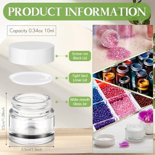 Norme 140 Pack 10ml Glass Cosmetic Jars with Lids, Refillable Sample Containers for Lip Balm, Cream, Lotion, Travel Size, Inner Liner, Wide Mouth(White)