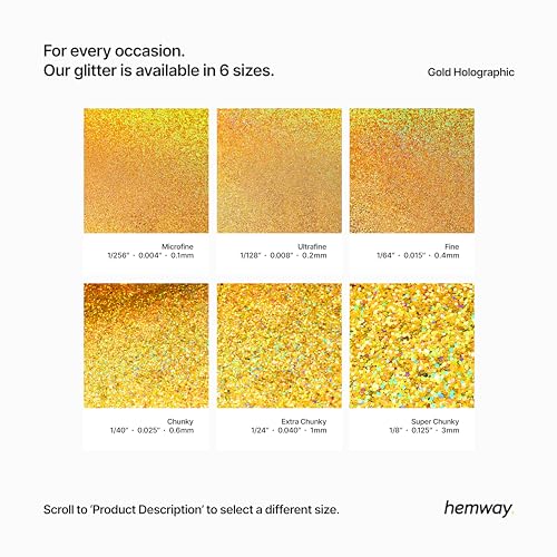 Hemway Eco Friendly Biodegradable Glitter 100g / 3.5oz Bio Cosmetic Safe Sparkle Vegan for Face, Eyeshadow, Body, Hair, Nail and Festival Makeup - Extra Chunky (1/24" 0.040" 1mm) - Gold Holographic