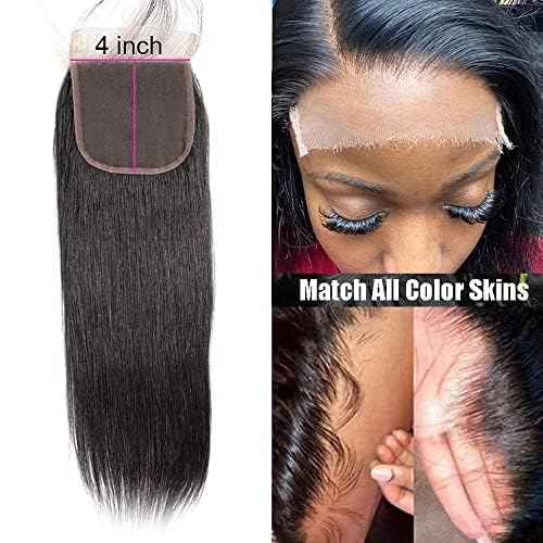 4x4 HD Lace Closure Brazilian Straight Virgin Human Hair Closure Transparent 4X4 Lace Front Closure Human Hair Pre Plucked With Baby Hair for Black Women Natural Color 20 inch