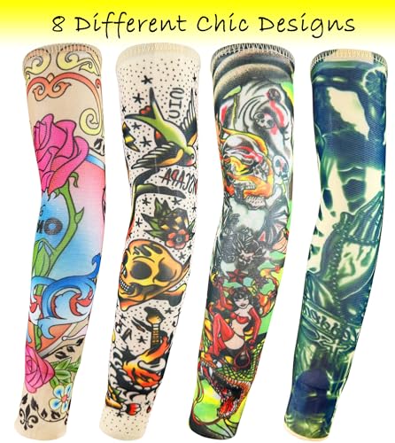 Fake Tattoo Arm Sleeves for Kids - 8 Pack