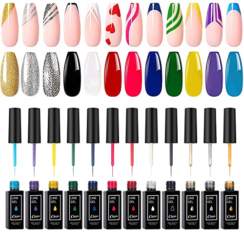 VERONNI 12 Colors Liner Nail Gel Painted Nail Art, Painting Gel Nail Polish Gift Set, Nail Art Paint Set, Spider Gel Drawing Gel Nail Wire Pulling Gel Set DIY Gift For Nail Art Salon.