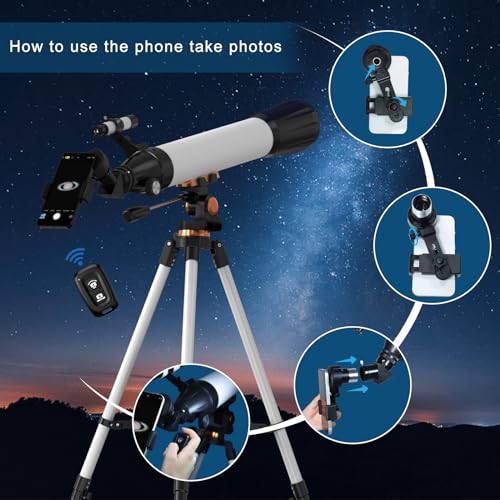 Telescope 90mm Aperture 800mm Telescope for Adults with High Powered, Refractor Telescopes for Kids & Beginners, Multi-Coated High Transmission AZ Mount Portable Telescope includes Carry Bag