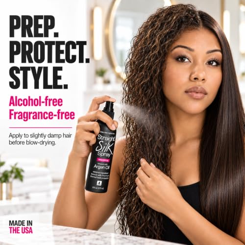 JuniorLabs 6oz Straight Silk Spray with Moroccan Argan Oil Heat Protectant & Detangler - Alcohol-Free, Up to 450°F