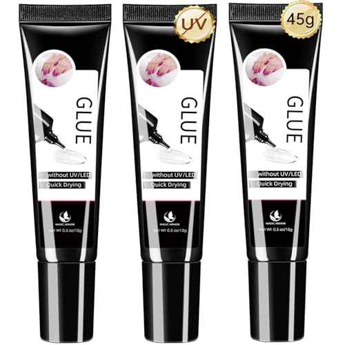 3PCS Semi Solid Nail Glue, Super Strong & Quick Drying Glue for Press On Nails, No UV Lamp Needed, Long Lasting for Acrylic & Fake Nails (15g x3)