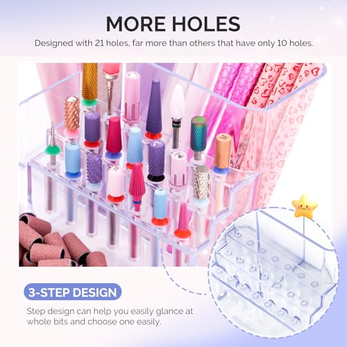 MelodySusie Clear Acrylic Nail Drill Bits Holder - Nail Tech Supplies Organizer