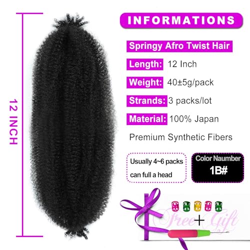 Afro Twist Hair 12inch 6Packs Spring Twist Hair Afro Twist Crochet Braiding Hair (12 Inch (Pack of 6), Blue#) …