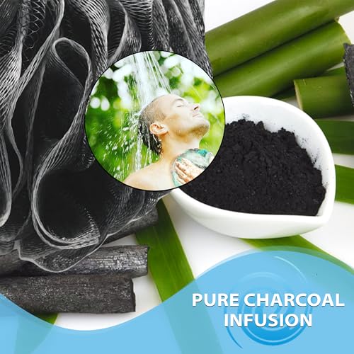 Shower Bouquet XL Charcoal Loofah 4-Pack - Exfoliating Bath Sponges