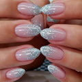 CurvLife Medium Almond Glitter Press-On Nails - Apricot Pink Sparkle, Long-Lasting Gel Finish