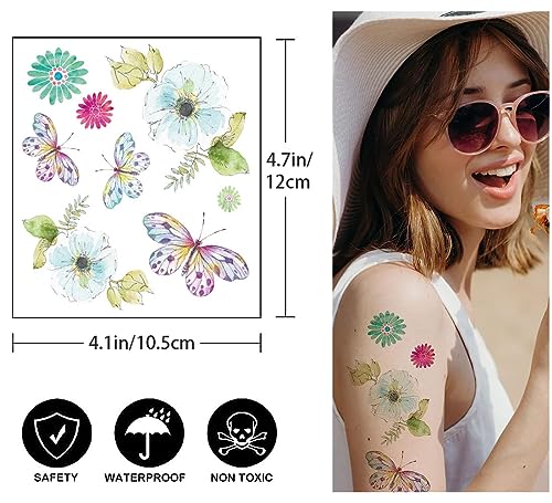 Glitter Temporary Tattoos for Women - 18 Sheets Butterfly Flower