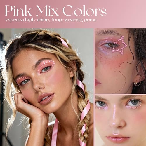 Pink Face Gems Self-Adhesive Hair Jewels,Bling Heart Star Jewels for Valentine's Day Makeup, Festival, Stick on Gems Rhinestones Stickers, Pink Face Glitter Rave Accessories for Women Girls