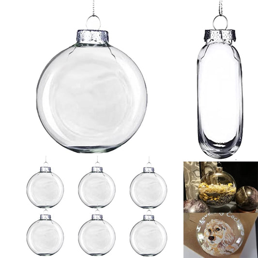 YUOTO Set of 6,100mm(4 inches) Flat Round Paintable Clear Glass Christmas Ornaments Bulk for Crafts Fillable,Oval Diy Empty Glass Disc Decorations Ball to Paint for Crafting