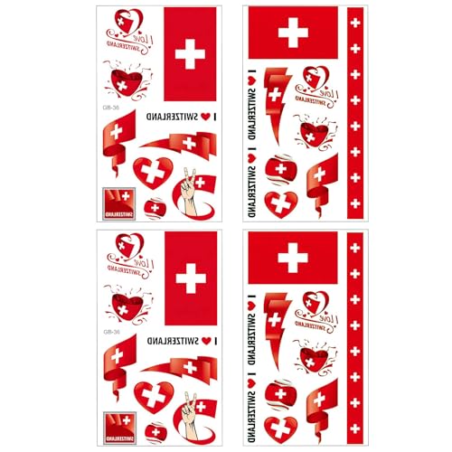 Switzerland Flag Temporary Tattoos Set - 40 Waterproof Stickers