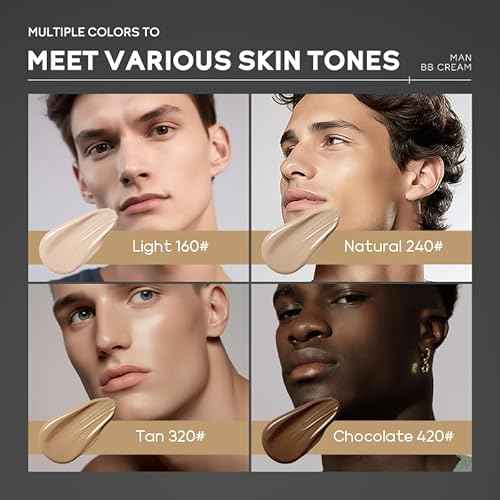 AKARY Hydrating Men BB Cream SPF 15 PA++, Full-Coverage Foundation&Concealer, Mens Face Moisturizer Cream Evens Skin Tone, Oil Control and Cover Flaws, Natural Finish for All Skin Types, Natural 240