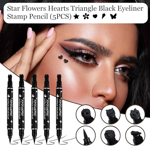 Double-Sided Eyeliner Stamp Pen Set - Waterproof, 5 Shapes