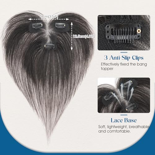 Human Hair Topper with Side Bangs - 11" Clip-In Hairpiece