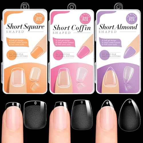 krofaue 3 Styles Short Nail Tips Kit - 720PCS Half Matte Coffin, Almond, Square Fake Nails Full Cover Press on Extension for Soft Gel Tips Set Art DIY Home