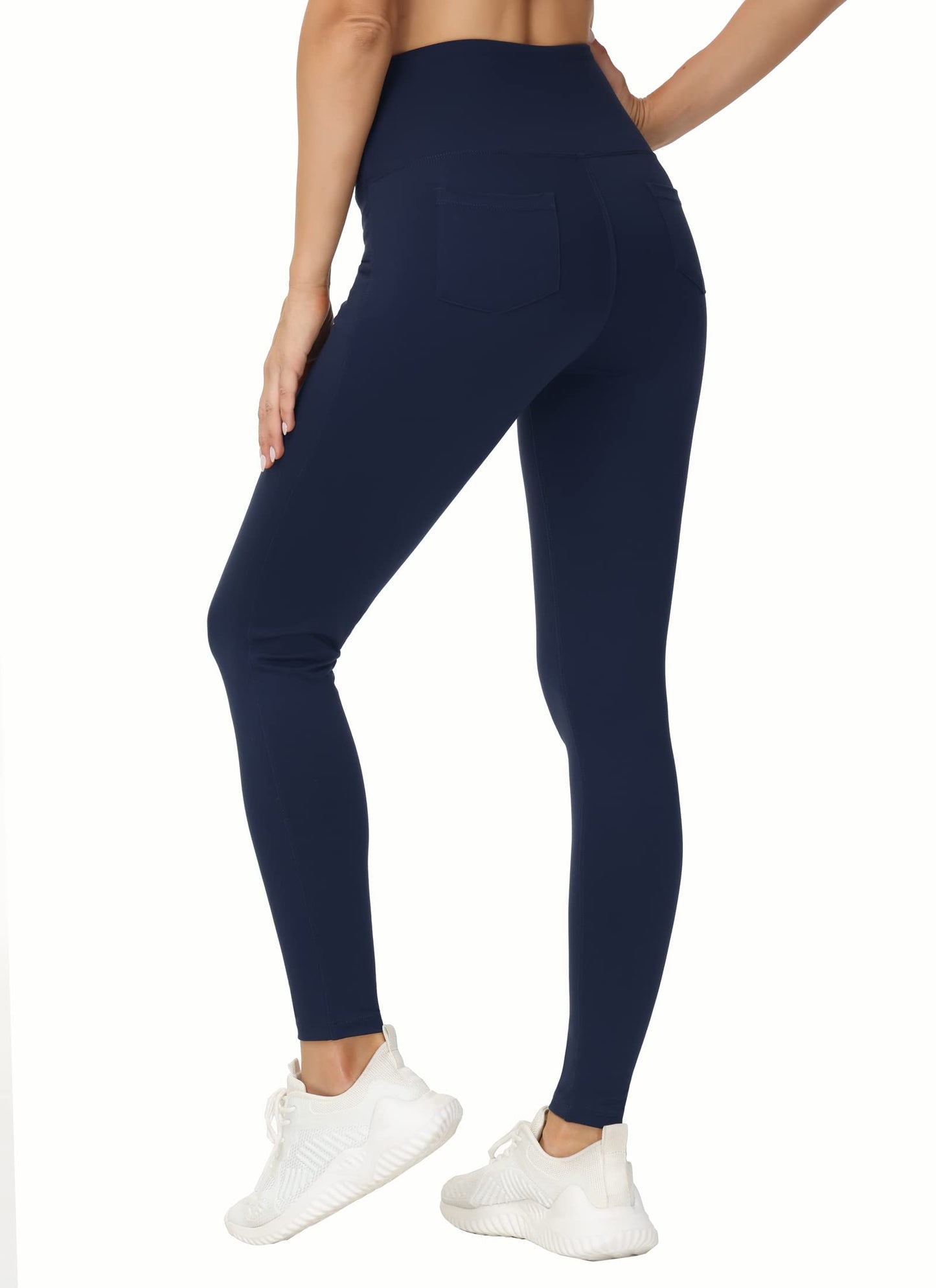 THE GYM PEOPLE Women's Casual Yoga Leggings High Waisted Tummy Control Workout Pants with 4 Pockets Navy Blue