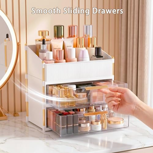 Large Capacity Makeup Organizer with Brush Holder & Drawer