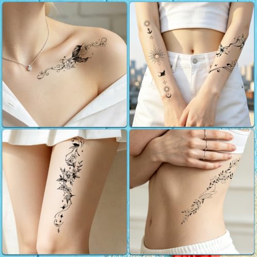 Fine Line Temporary Tattoos for Women, 45 PCS Waterproof