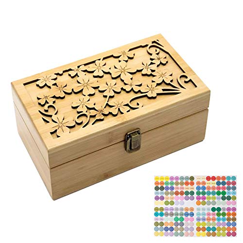 Pure Vie Bamboo Essential Oil Storage Box Travel Organizer Case with Bottle Cap Label - Aromatherapy Nail Polish Fragrance Container, Holds 24 Bottle for 5-30ml - Keep Scented Oil Safe & Space Saver