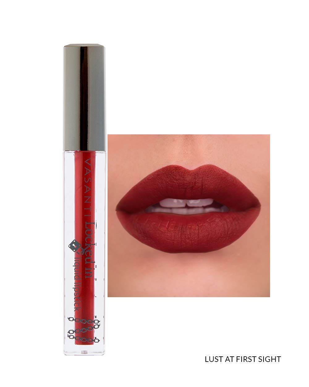 VASANTI Locked in Liquid Lipstick - Lust At First Sight (Rich Red) - High Pigmented, Hydrating, Nourishing, Non-Sticky, Smudge-proof, Matte Liquid Lipstick - Natural, Organic, Paraben-Free