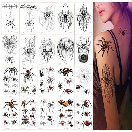 Halloween Spider Temporary Tattoos, 20 Sheets for Kids
