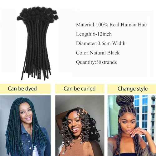 0.6cm Width Dreadlock Extensions 10 Inch 50 Strands 100% Permanent Human Hair Loc Extension Natural Black Curly Locs Human Hair Can Be Dyed Bleached Curled And Twisted