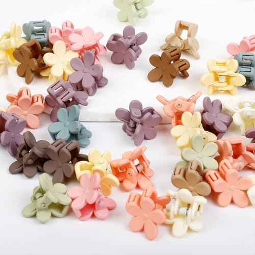 100Pcs Colorful Mini Flower Hair Clips, TEBIEKOY Baby Hair Clips Mini Claw Clips Cute Jaw Clips Hair Pins Hair Barrettes Toddler Hair Accessories for Women Girls Kids Teens