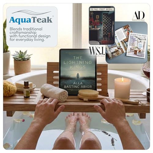 AquaTeak 30" Teak Bathtub Caddy with Book & Tablet Stand