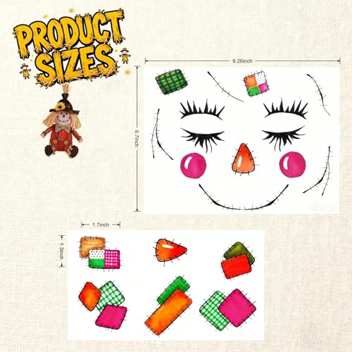Scarecrow Face Temporary Tattoo Stickers, 2-Pack Halloween