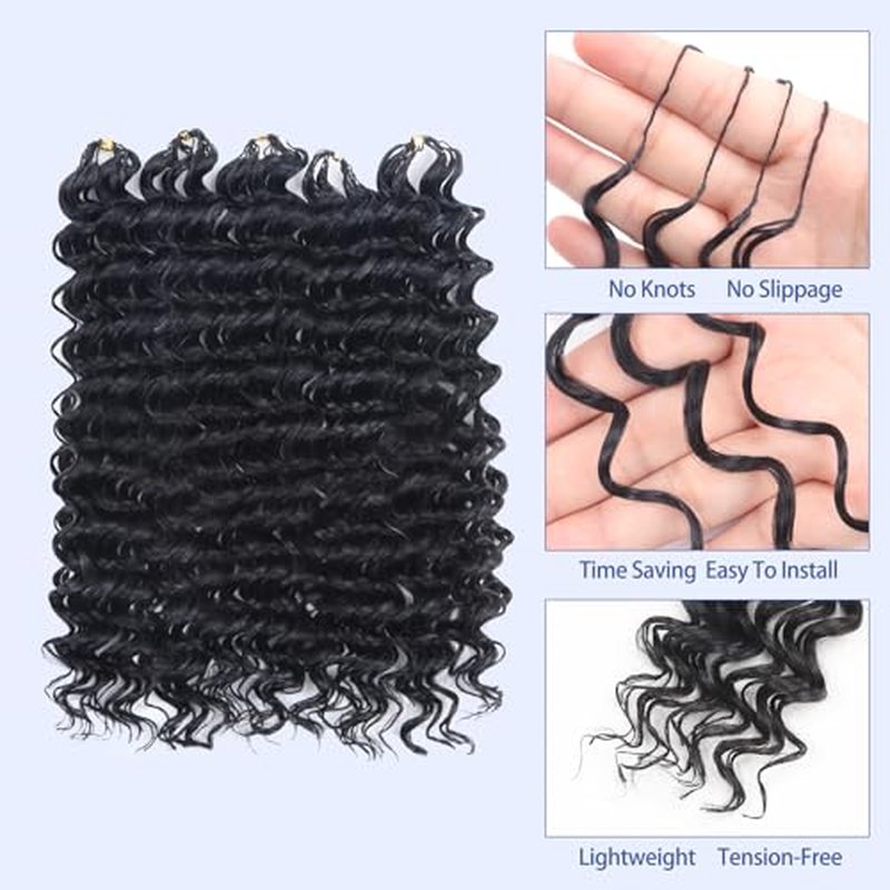 12 Inch Pre-Looped Deep Wave Crochet Hair Extensions for Black Women