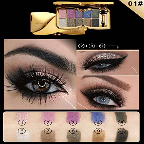 Gold Eye Shadow Eyeshadow Palette Shimmer - 10 Colors Sparkly Eyeshadow Glitter Highly Pigmented Long Lasting Waterproof Sweatproof Professional Nudes Warm Natural Neutral Smoky Cosmetic Eye Palette Set Gold (# 01)